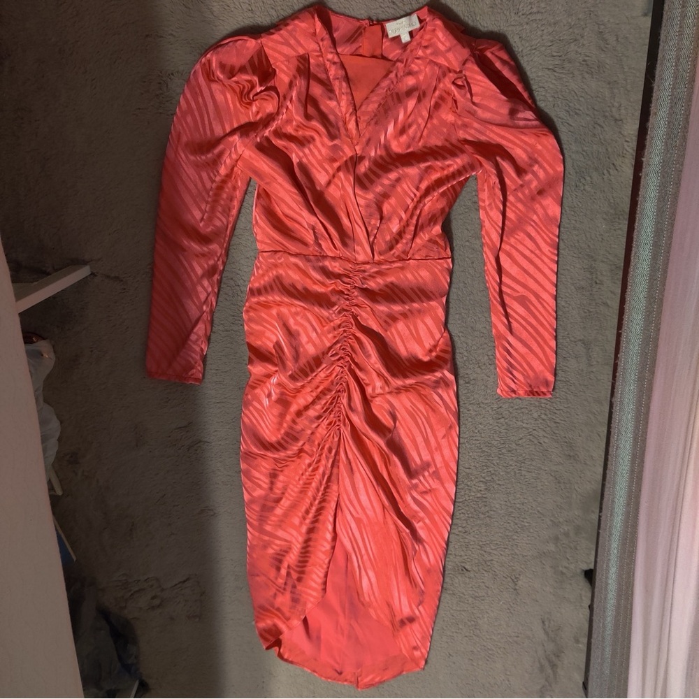 Torn by Ronny Kobo Astrid Pink Satin Zebra High Low Midi Dress Size XS Altered
